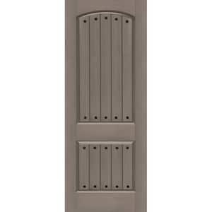 Regency 36 in. x 96 in. 2 Panel Plank Universal Handing Ashwood Stain Fiberglass Front Door Slab with Clavos