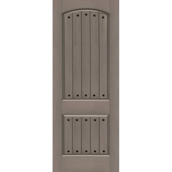 Steves & Sons Regency 36 in. x 96 in. 2 Panel Plank Universal Handing Ashwood Stain Fiberglass Front Door Slab with Clavos