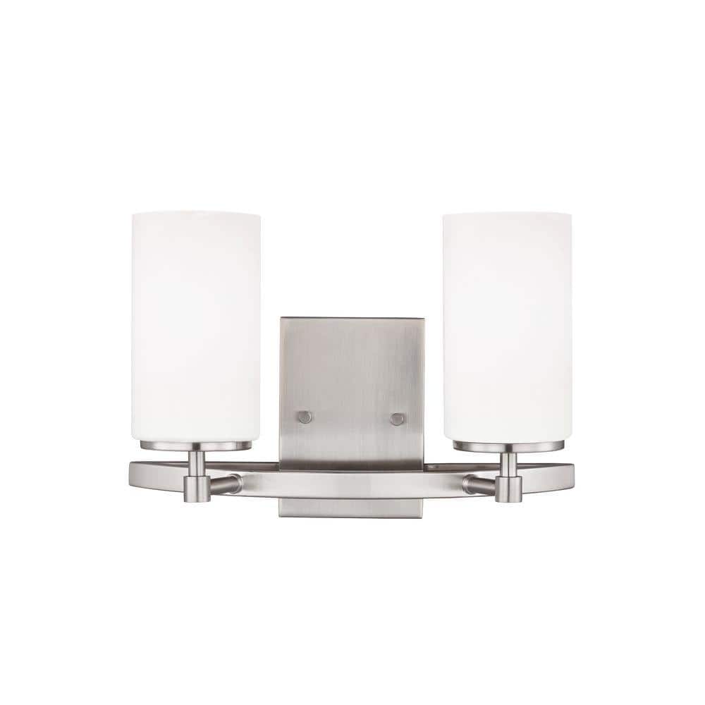 Alturas 13.5 in. 2-Light Brushed Nickel Modern Contemporary Wall Bathroom Vanity Light with Satin Etched Glass Shades price history on PriceWatchPro