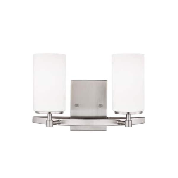 Generation Lighting Alturas 13.5 in. 2-Light Brushed Nickel Modern Contemporary Wall Bathroom Vanity Light with Satin Etched Glass Shades