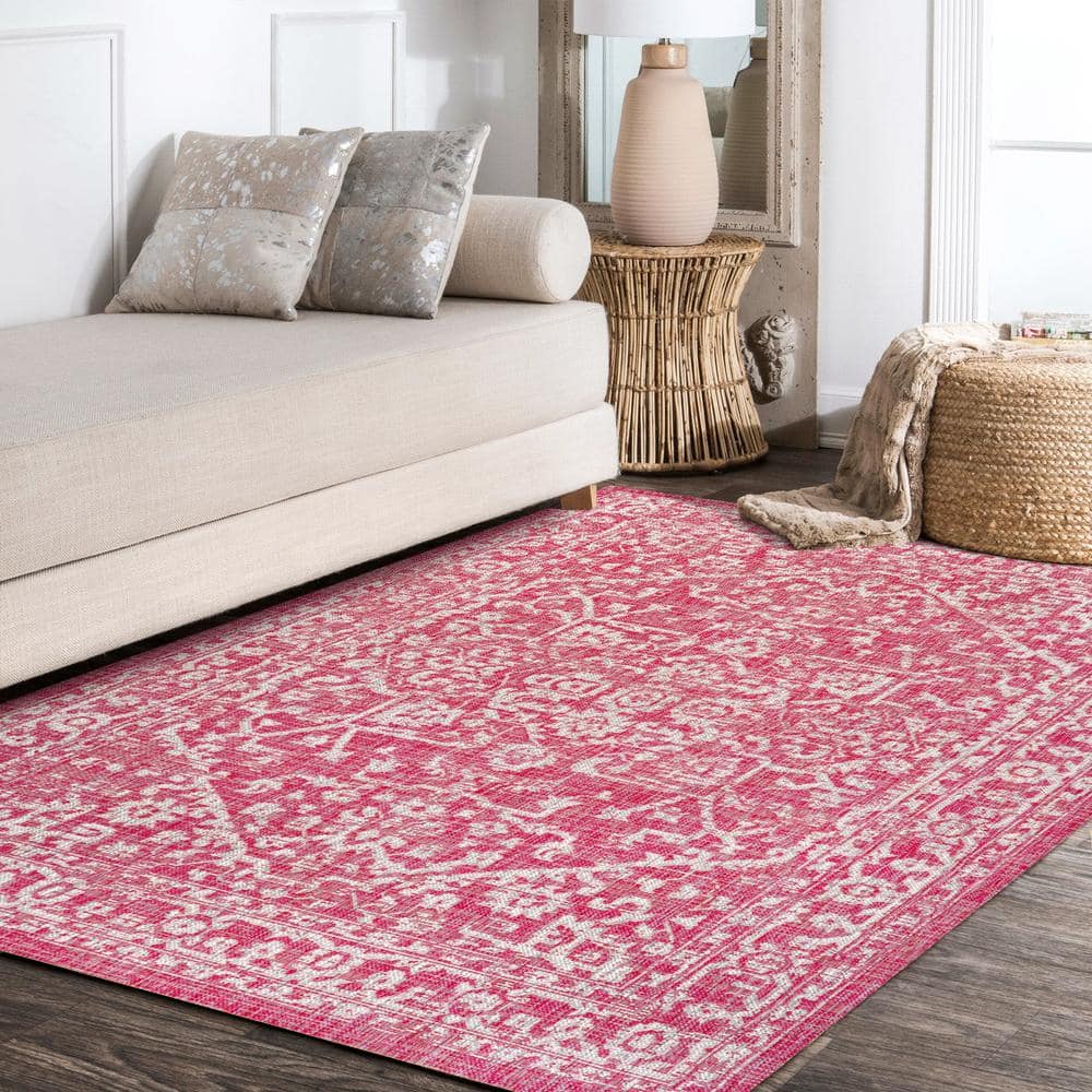 Fuchsia and Light Gray 9' x 12' Bohemian Medallion Rug