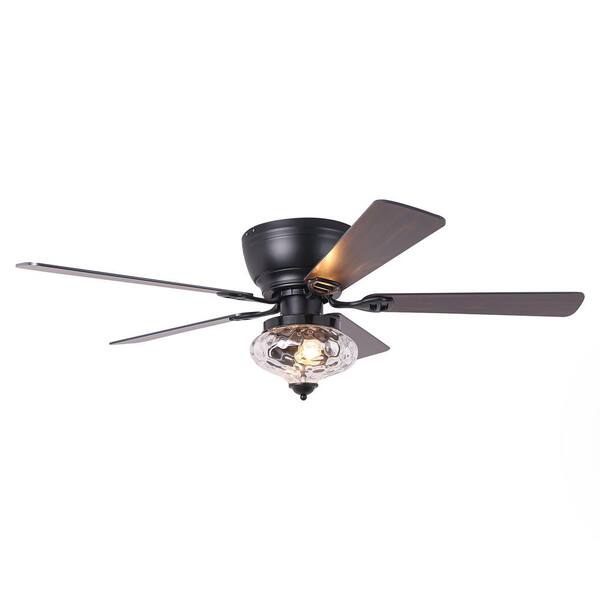 IHOMEadore 52 in. Indoor Black Low Profile Glass Bowl Shade Ceiling Fan with Light Kit and Remote Control Included
