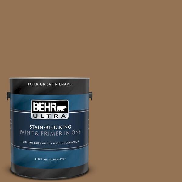 BEHR ULTRA 1 gal. #UL140-21 Toffee Bar Satin Enamel Exterior Paint and Primer in One