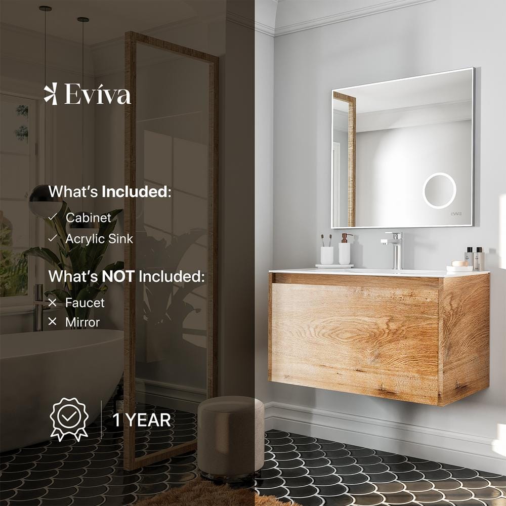 Madeira 36" Oak Wall Mount Vanity with White Acrylic Sink