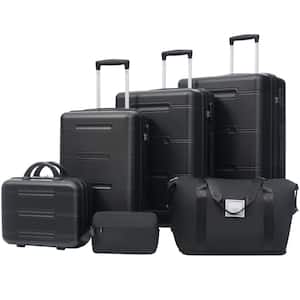 LIVACA 5-Piece Black ABS Plastic Hardside Expandable Carry on