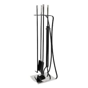 Modern Park Avenue 32.5 in. Tall 5-Piece Polished Nickel and Black Fireplace Tool Set