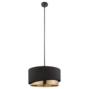Manderline 15.75 in. W x 8.66 in. H 1-light Black Statement Pendant Light with Black/Gold Fabric Shade