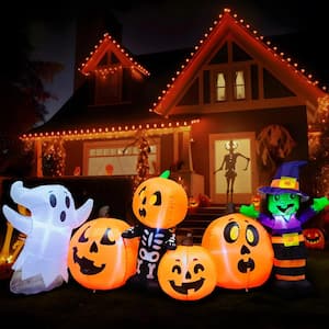 Syncfun 8 FT Long Horizontal Inflatable Pumpkin & Ghost Decoration with LEDs