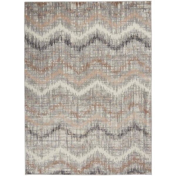 Nourison Elation Grey Ivory 5 ft. x 7 ft. Abstract Geometric Area Rug