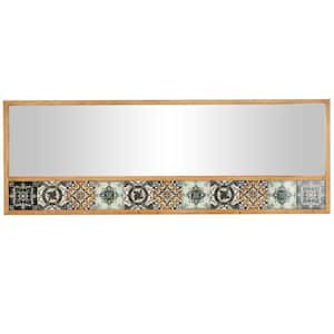 26 in. H x 67 in. W. Rectangle Framed Brown Floral Wall Mirror with Patterned Mosaic Tile Edge