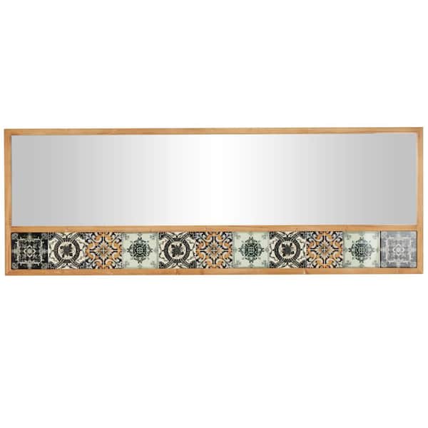 Litton Lane 26 in. H x 67 in. W. Rectangle Framed Brown Floral Wall Mirror with Patterned Mosaic Tile Edge