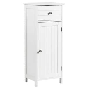 14 in. W x 12 in. D x 34.5 in. H White Wooden Bathroom Floor Linen Cabinet with Drawer and Adjustable Shelf
