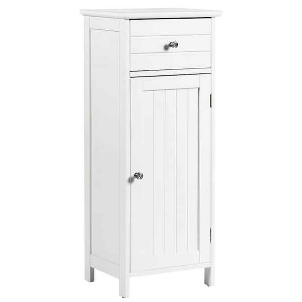 ANGELES HOME 14 in. W x 12 in. D x 34.5 in. H White Wooden Bathroom Floor Linen Cabinet with Drawer and Adjustable Shelf