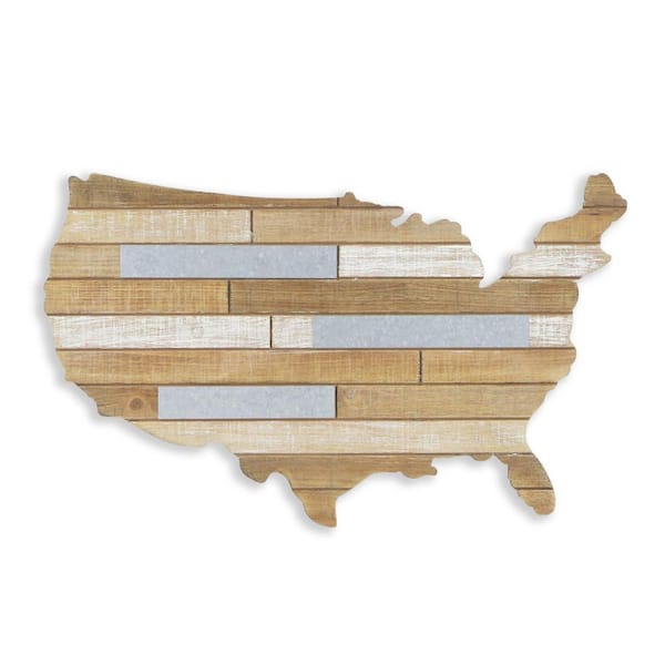 HomeRoots 23.5 in. x 14 in. Brown, Grey Wood and Metal Hanging Dimensional Wall Art 1-Piece