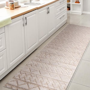 Aylan Beige 2 ft. x 10 ft. High-Low Pile Knotted Trellis Geometric Indoor/Outdoor Runner Rug