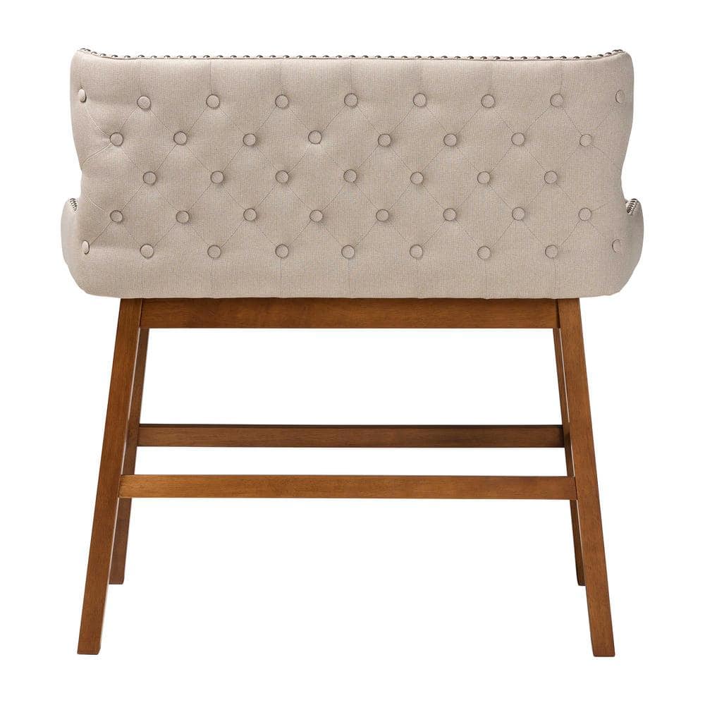 Light Beige Upholstered Walnut Wood Counter Stool