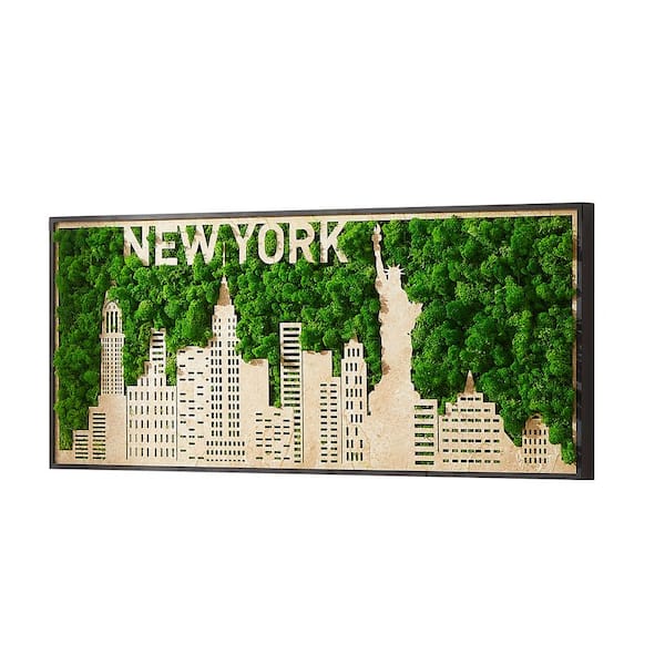 Unbranded 40 in. W x 16.9 in. H Work New York Moss City Silhouette Metal Medium Wall Art in Green
