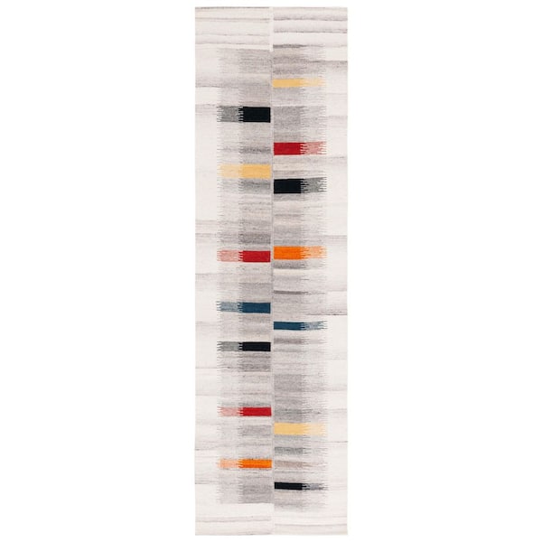 Kilim 2 ft. x 8 ft. Ivory/Gray Linear Abstract Runner Rug