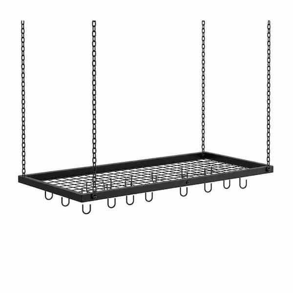 31.5 in. L x 15.7 in. W x 0.8 in. H Black Metal Hanging Pot Rack with 12 Hooks, Ceiling Mounted Pot Hanger for Kitchen