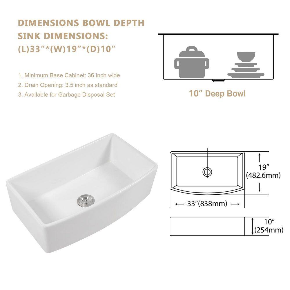 23.6" White Gloss Ceramic Undermount Single Bowl Kitchen Sink
