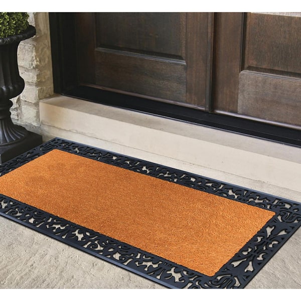 A1HC First Impression Black/Beige 30 in. x 60 in. Rubber and Coir, Heavy Duty, Extra Large Size Doormat