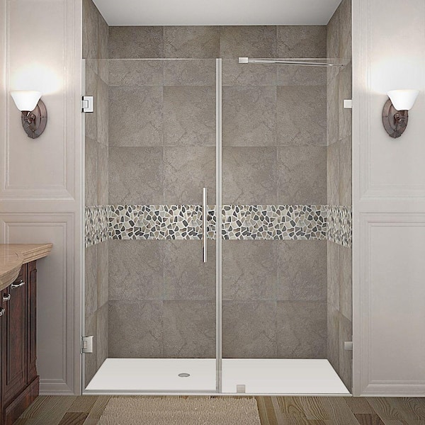 Aston Nautis 60 in. x 72 in. Frameless Hinged Shower Door in Chrome with Clear Glass
