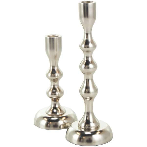 Litton Lane Silver Aluminum Metal Candle Holder (Set of 2)
