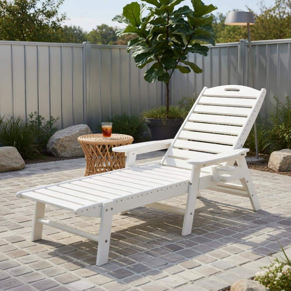 White Weatherproof Lounge With Adjustable Back & Cup Holder, Outdoor Portable Recliner price history on PriceWatchPro