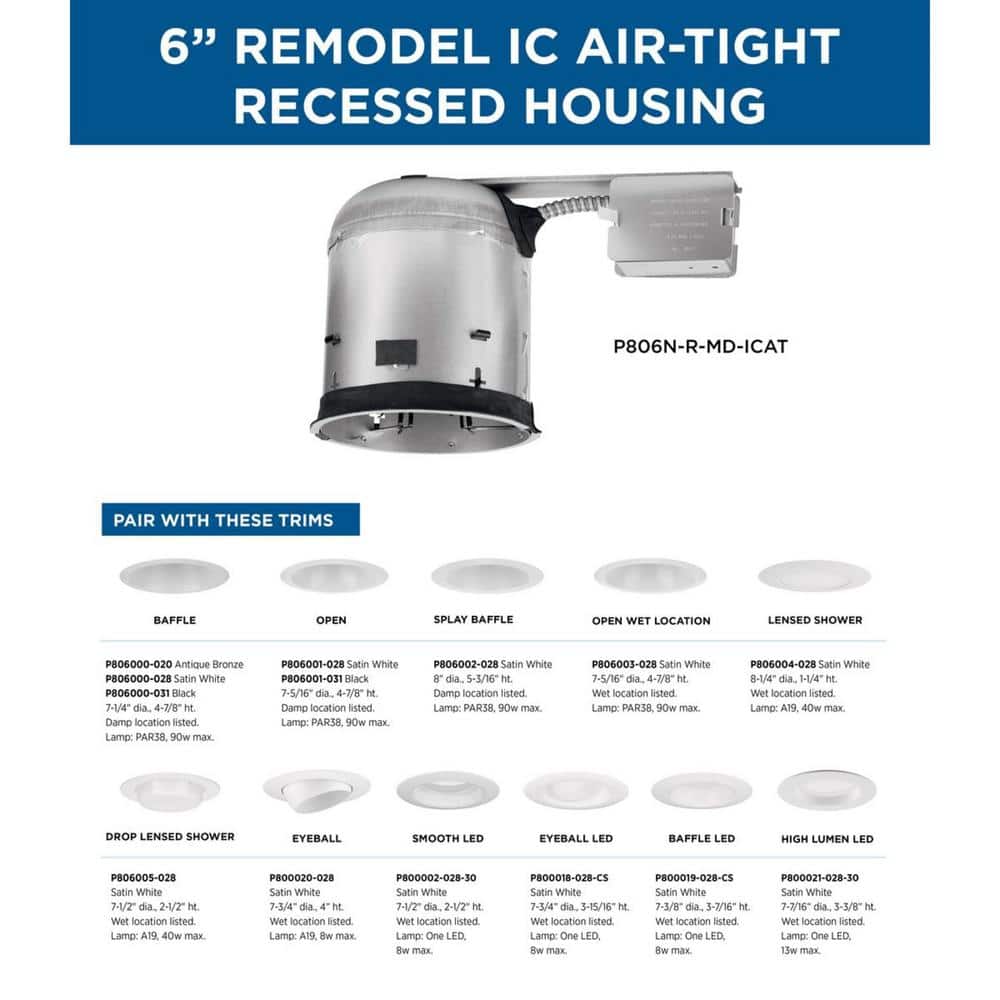 Gray Steel 6" Recessed Remodel Air-Tight IC Housing