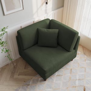 Green Corduroy Fabric Right Arm Facing Sectional Corner Arm Chair with Wood Legs (Set of 1)