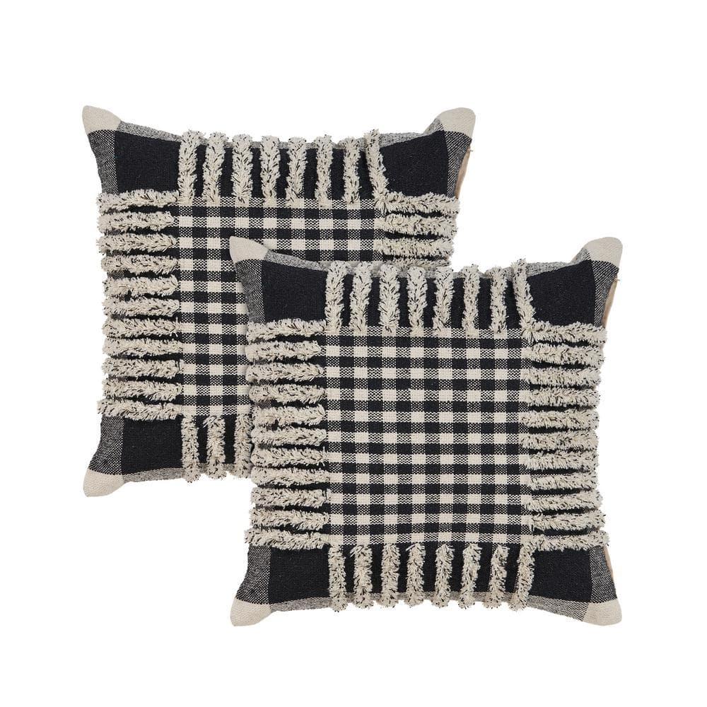Erick Black/Ivory Tartan 100% Cotton 18 in. x 18 in. Indoor Throw Pillow (S