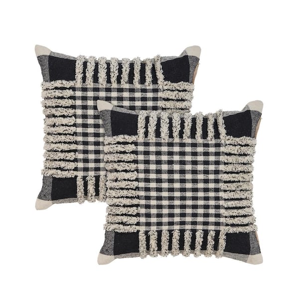 Unbranded Erick Black/Ivory Tartan 100% Cotton 18 in. x 18 in. Indoor Throw Pillow (Set of 2)