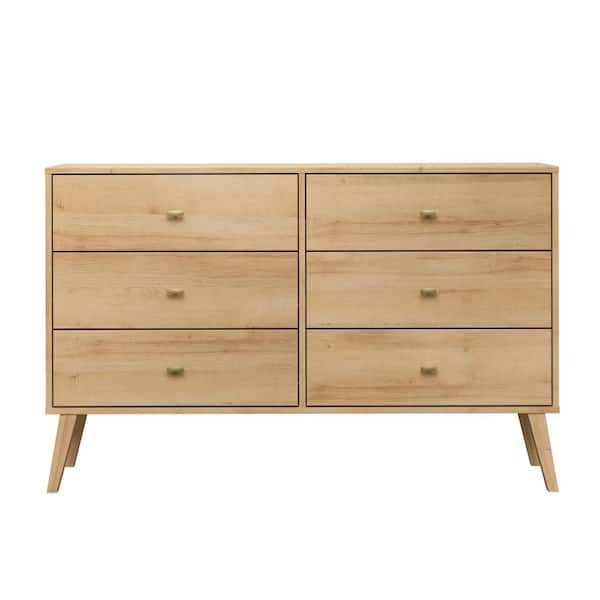 Prepac Milo Mid Century Natural Oak 6 Drawer 52.5 in. Dresser Chest of Drawers Dresser for Bedroom Clothes Storage Organizer ODBR 1406 1 S