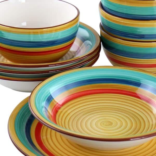 Gibson Home Rainbow 12-Piece Stoneware Dinnerware Set in Yellow