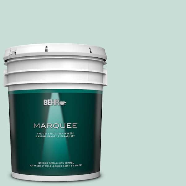 BEHR MARQUEE 5 gal. #MQ3-20 Whipped Mint One-Coat Hide Semi-Gloss Enamel Interior Paint & Primer