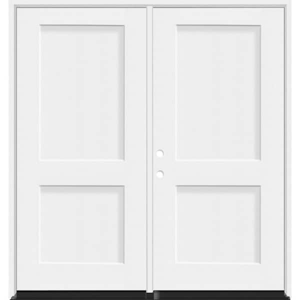 Steves & Sons Legacy 64 in. x 80 in. 2P Squaretop Shaker RHIS Unfinished White Fiberglass Double Prehung Front Door w/6-9/16 Jamb
