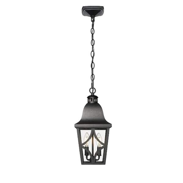 Outdoor/Indoor 60-Watt 2-Light Black Pendant Light with Clear Glass Shade and No Light Bulb Included