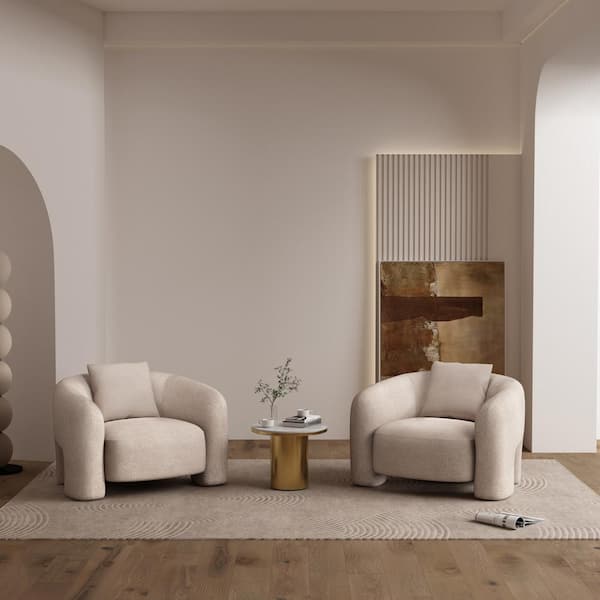 Manhattan Comfort Sylvia Modern Gold Dust Tweed Fabric Upholstered Accent Arm Chair (Set of 2)