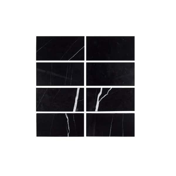Jeffrey Court Nero Marquina Black 3 in. x 6 in. Polished Marble Wall and Floor Tile (1 sq. ft./Pack)