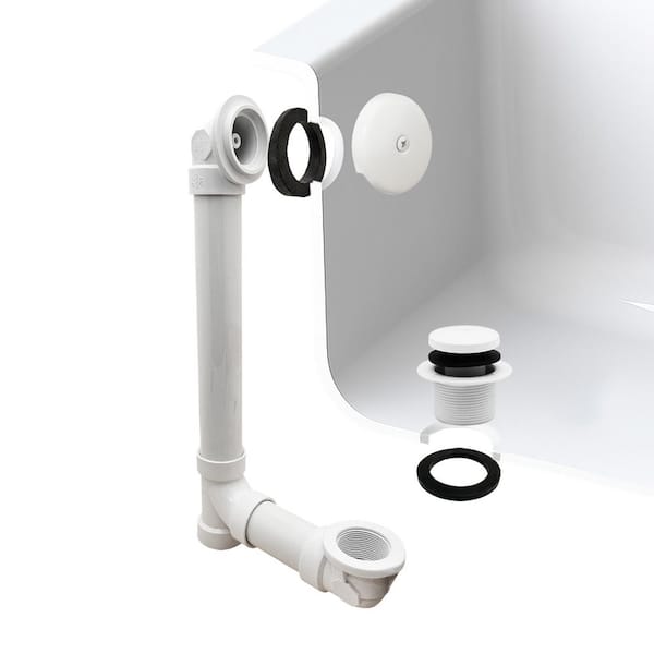 Westbrass 1-1/2 in. x 12 in. Bath Waste & Overflow with One-Hole Faceplate and Tip-Toe Drain - Sch. 40 PVC, Powder Coat White