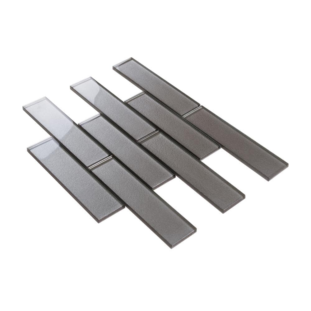 Pewter 2x8 Glass Subway Mosaic Tile for Kitchen and Bathroom