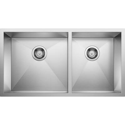 Precision Undermount Stainless Steel 33 in. x 18 in. 0-Hole 60/40 Double Bowl Kitchen Sink in Satin Polished