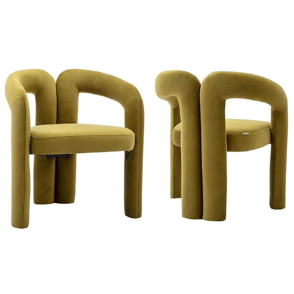 Contemporary Designed Olive Green Velvet Upholstered Accent Arm Chair Dinin