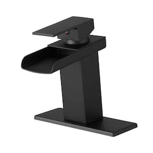 Single Handle Single Hole Bathroom Faucet with Deck plate Included and Spot Resistant in Black