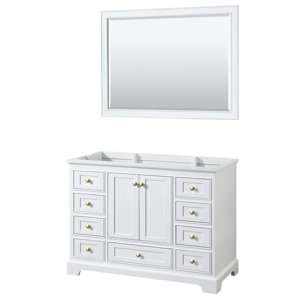 Deborah White and Gold Trim Bath Vanity Cabinet with Mirror