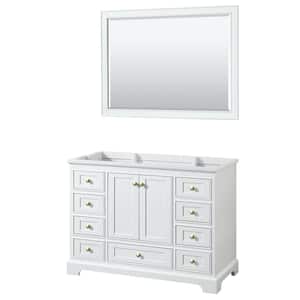 Deborah 47.25 in. W x 21.5 in. D x 34.25 in. H Bath Vanity Cabinet without Top in White with Gold Trim & 46 in. Mirror