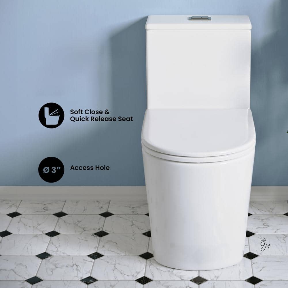 White High Efficiency Dual Flush Elongated One-Piece Toilet