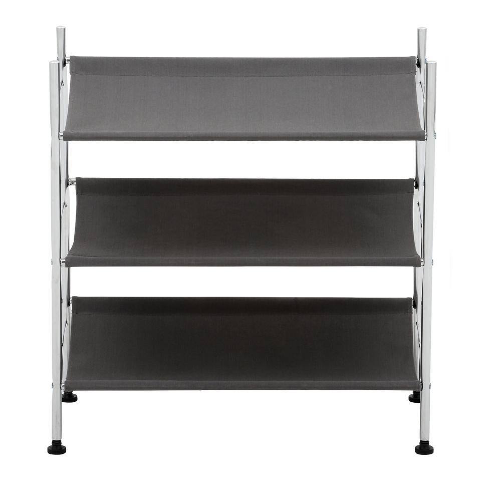 Black and Chrome 3-Tier Canvas Shoe Rack