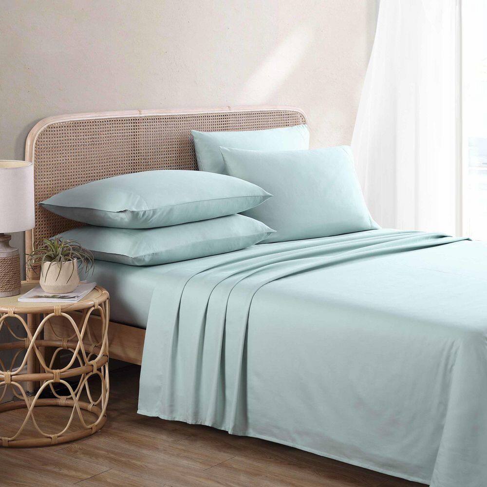 Queen Blue Cotton Polyester Sateen Sheet Set