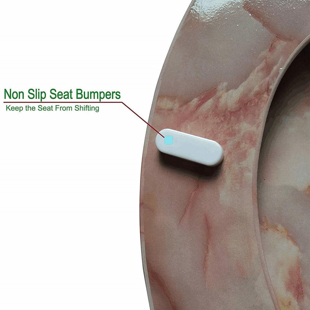 Pink Marble Print Round Wooden Toilet Seat with Metal Hinges